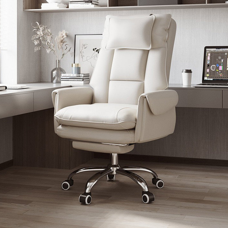 Modern Minimalist PCV Leather Desk Chair with Aluminum Alloy Steel Frame, Cushioned Seat, Reclinable Backrest, Footrest and Headrest – Home Office