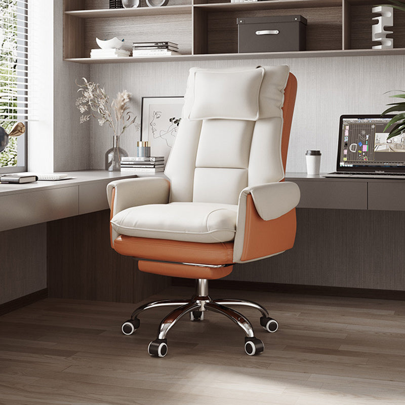 Modern Minimalist PCV Leather Desk Chair with Aluminum Alloy Steel Frame, Cushioned Seat, Reclinable Backrest, Footrest and Headrest – Home Office