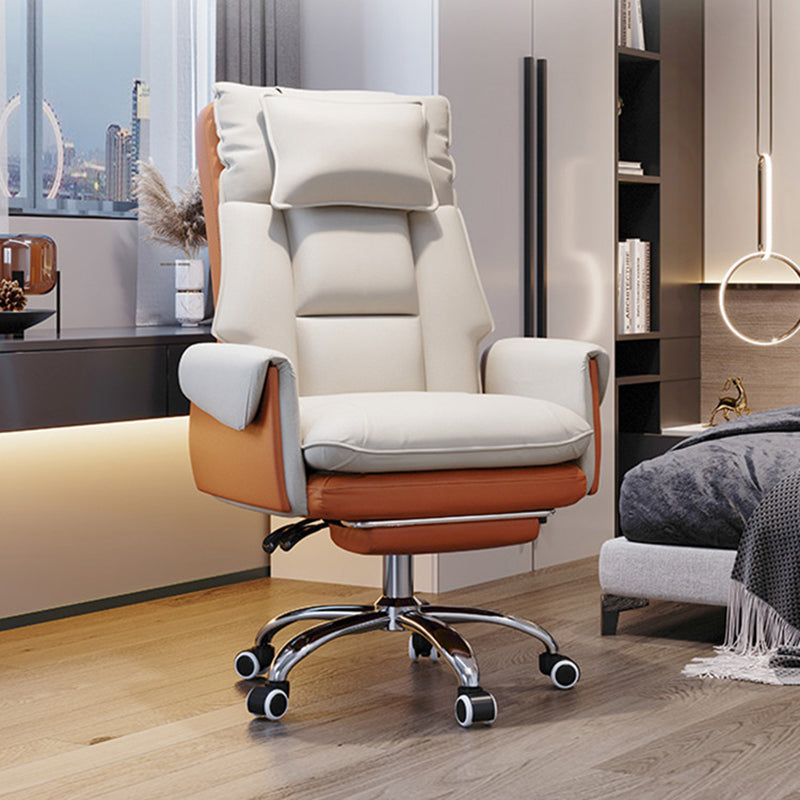 Modern Minimalist PCV Leather Desk Chair with Aluminum Alloy Steel Frame, Cushioned Seat, Reclinable Backrest, Footrest and Headrest – Home Office