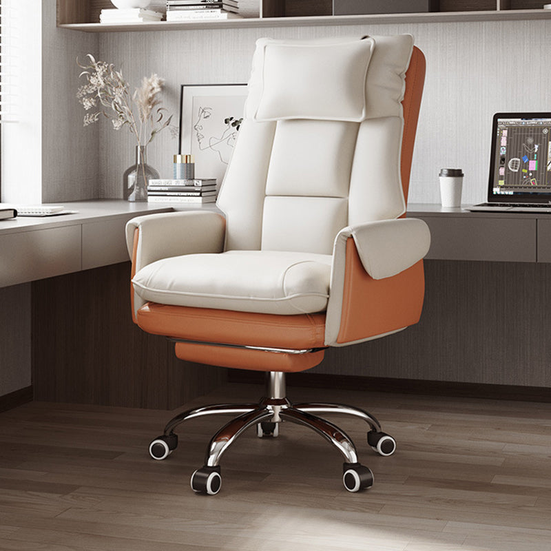 Modern Minimalist PCV Leather Desk Chair with Aluminum Alloy Steel Frame, Cushioned Seat, Reclinable Backrest, Footrest and Headrest – Home Office