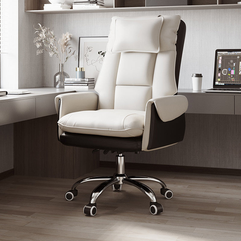 Modern Minimalist PCV Leather Desk Chair with Aluminum Alloy Steel Frame, Cushioned Seat, Reclinable Backrest, Footrest and Headrest – Home Office