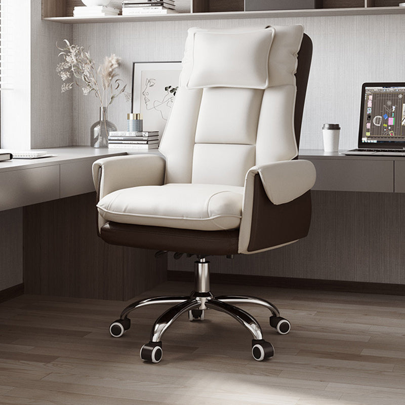 Modern Minimalist PCV Leather Desk Chair with Aluminum Alloy Steel Frame, Cushioned Seat, Reclinable Backrest, Footrest and Headrest – Home Office