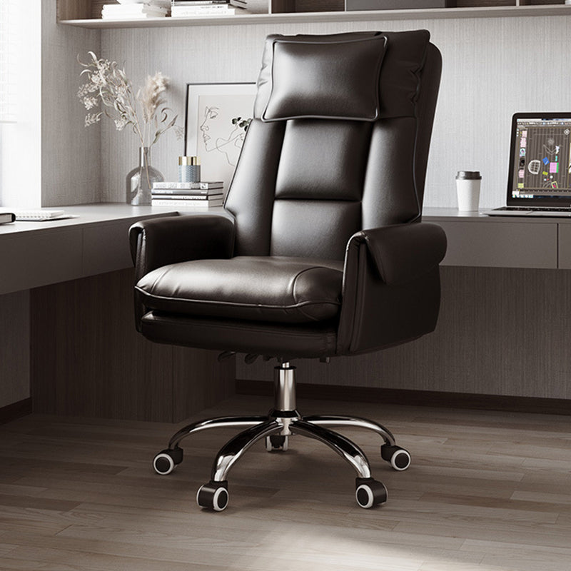 Modern Minimalist PCV Leather Desk Chair with Aluminum Alloy Steel Frame, Cushioned Seat, Reclinable Backrest, Footrest and Headrest – Home Office