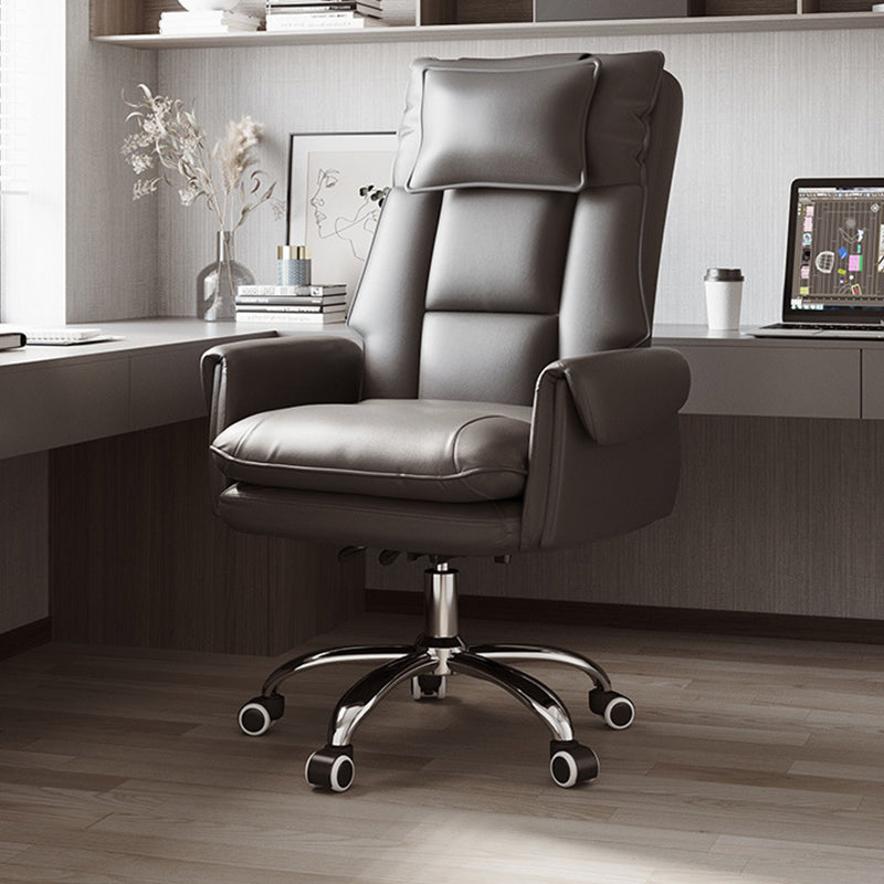 Modern Minimalist PCV Leather Desk Chair with Aluminum Alloy Steel Frame, Cushioned Seat, Reclinable Backrest, Footrest and Headrest – Home Office