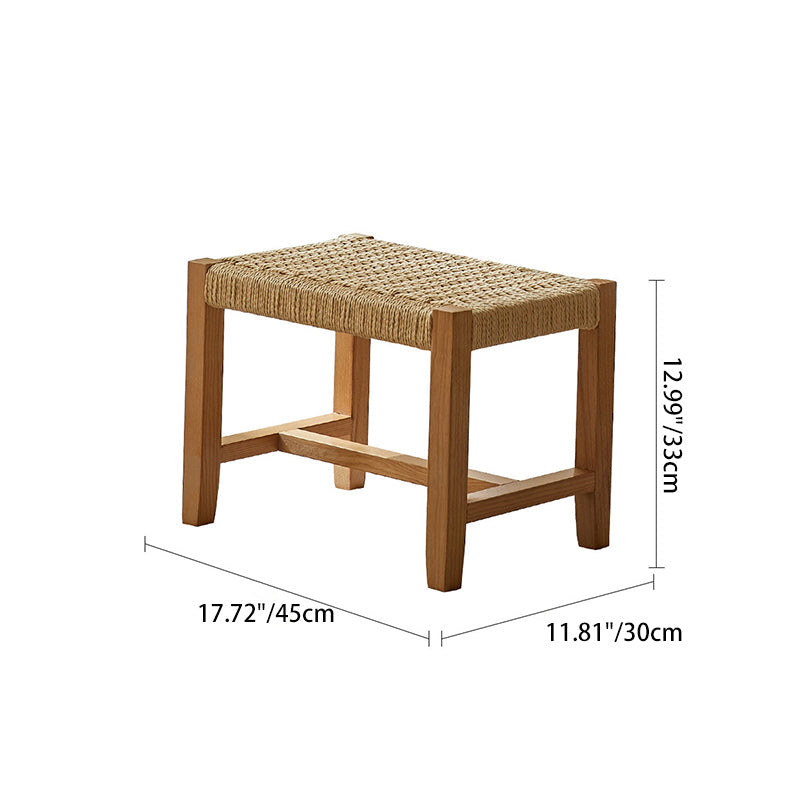 Traditional Japanese Weaving Ash Wood & Rattan Rectangular Rocking Chair with Recliner, Armrest & Footstool for Living Room