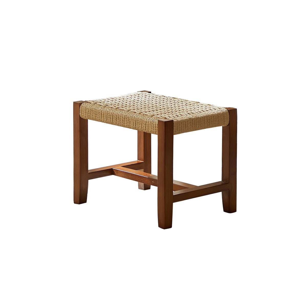 Traditional Japanese Weaving Ash Wood & Rattan Rectangular Rocking Chair with Recliner, Armrest & Footstool for Living Room