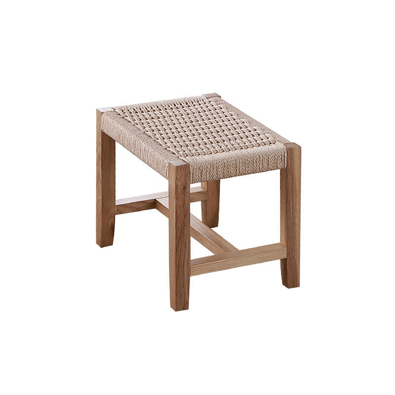 Traditional Japanese Weaving Ash Wood & Rattan Rectangular Rocking Chair with Recliner, Armrest & Footstool for Living Room