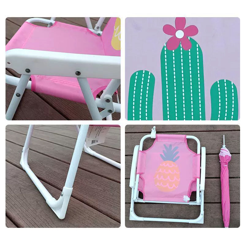 Kids' Outdoor Folding Recliner with Sunshade and Backrest - Contemporary Cartoon Design, Metal Square Frame, PP Construction