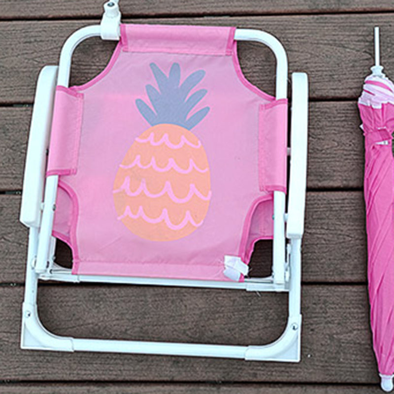Kids' Outdoor Folding Recliner with Sunshade and Backrest - Contemporary Cartoon Design, Metal Square Frame, PP Construction