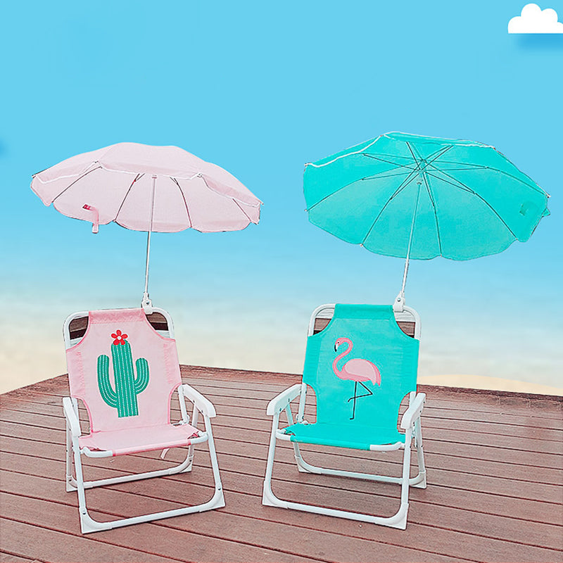 Kids' Outdoor Folding Recliner with Sunshade and Backrest - Contemporary Cartoon Design, Metal Square Frame, PP Construction