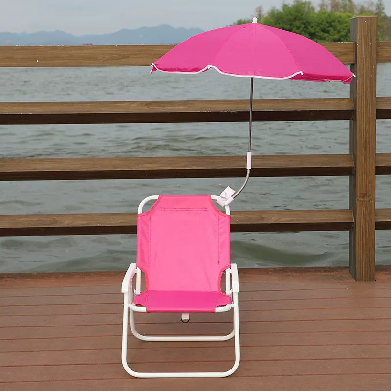 Kids' Outdoor Folding Recliner with Sunshade and Backrest - Contemporary Cartoon Design, Metal Square Frame, PP Construction
