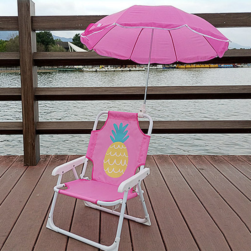 Kids' Outdoor Folding Recliner with Sunshade and Backrest - Contemporary Cartoon Design, Metal Square Frame, PP Construction