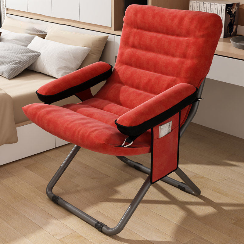 Modern Velvet and Cotton Folding Recliner with Metal Frame, Semi-Curved Backrest, Footrest and Storage Bag - Perfect for the Bedroom