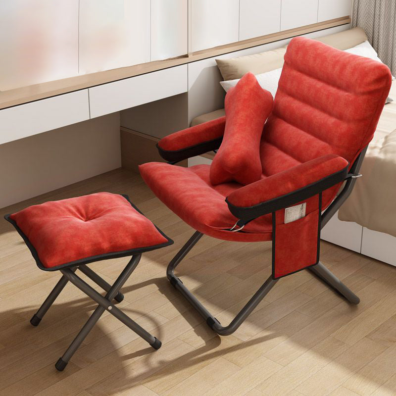 Modern Velvet and Cotton Folding Recliner with Metal Frame, Semi-Curved Backrest, Footrest and Storage Bag - Perfect for the Bedroom