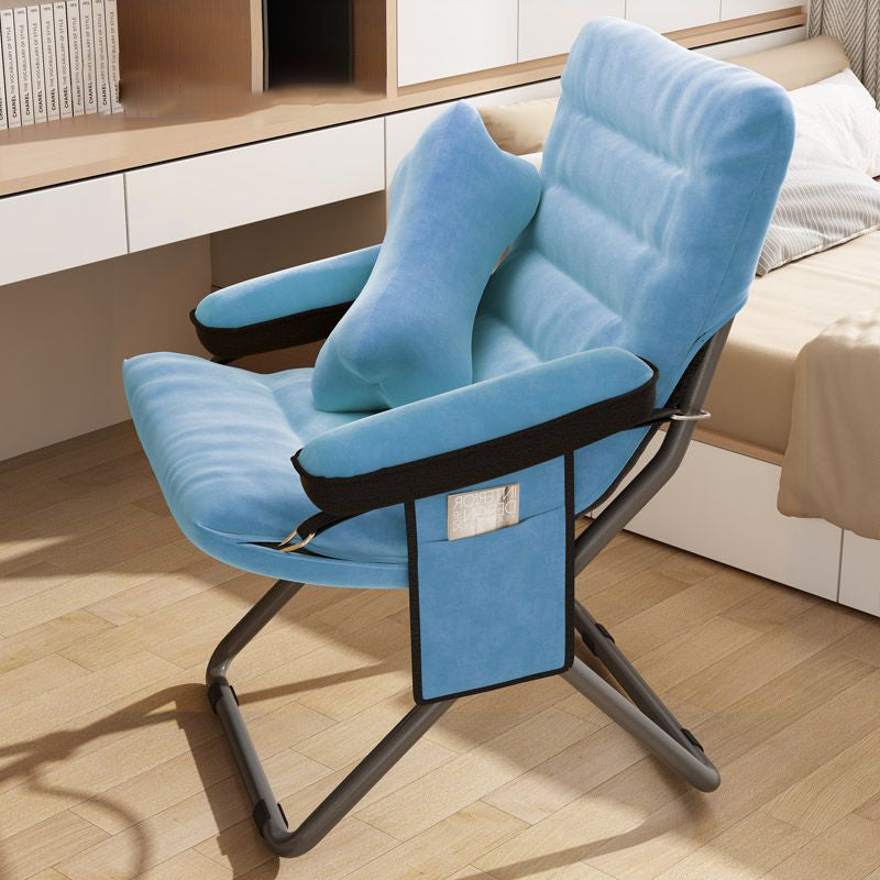 Modern Velvet and Cotton Folding Recliner with Metal Frame, Semi-Curved Backrest, Footrest and Storage Bag - Perfect for the Bedroom