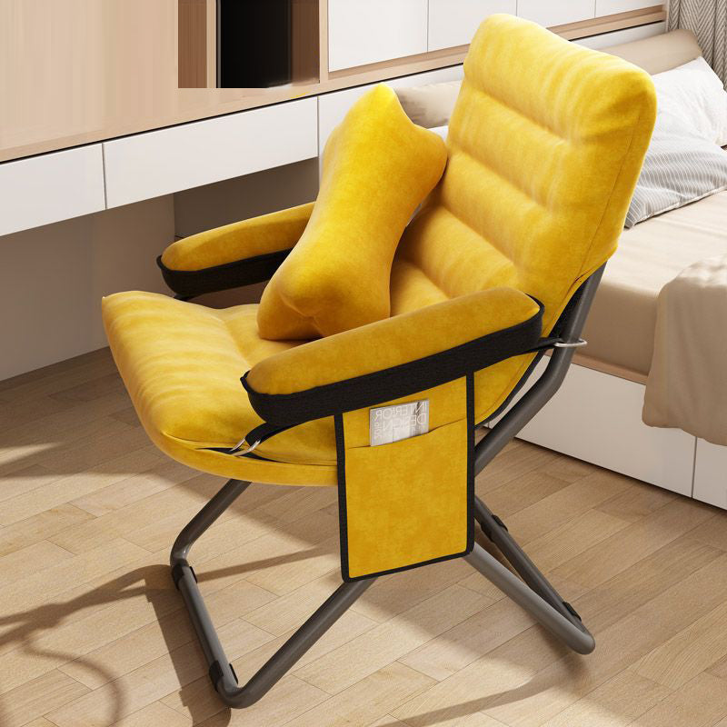 Modern Velvet and Cotton Folding Recliner with Metal Frame, Semi-Curved Backrest, Footrest and Storage Bag - Perfect for the Bedroom