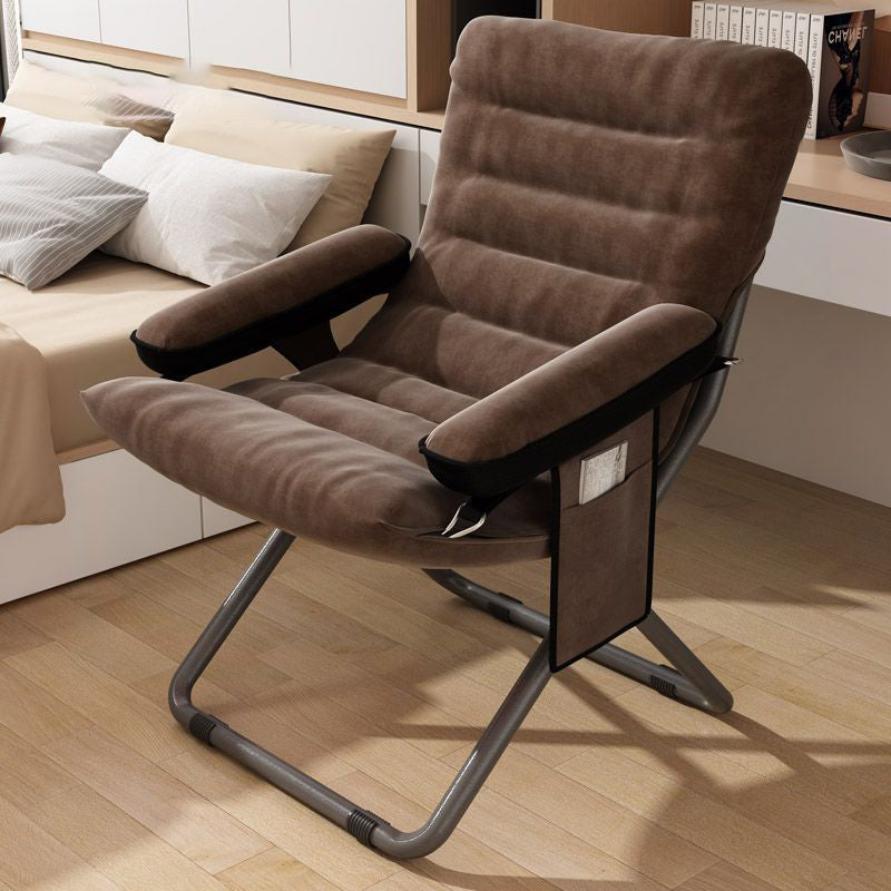 Modern Velvet and Cotton Folding Recliner with Metal Frame, Semi-Curved Backrest, Footrest and Storage Bag - Perfect for the Bedroom