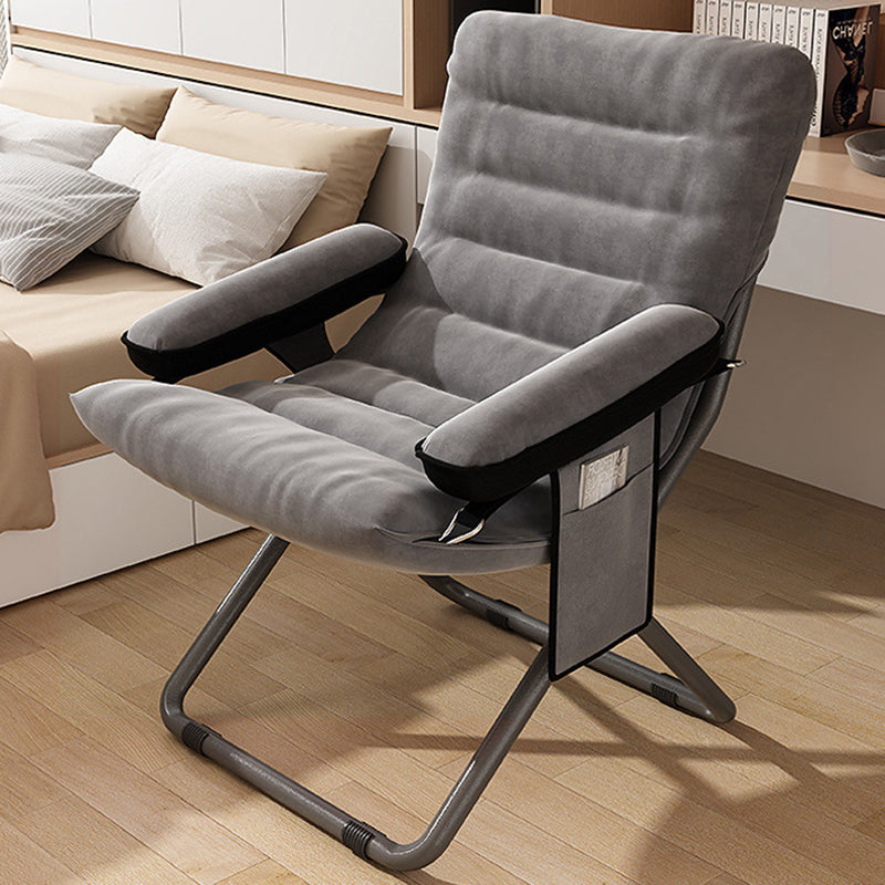 Modern Velvet and Cotton Folding Recliner with Metal Frame, Semi-Curved Backrest, Footrest and Storage Bag - Perfect for the Bedroom