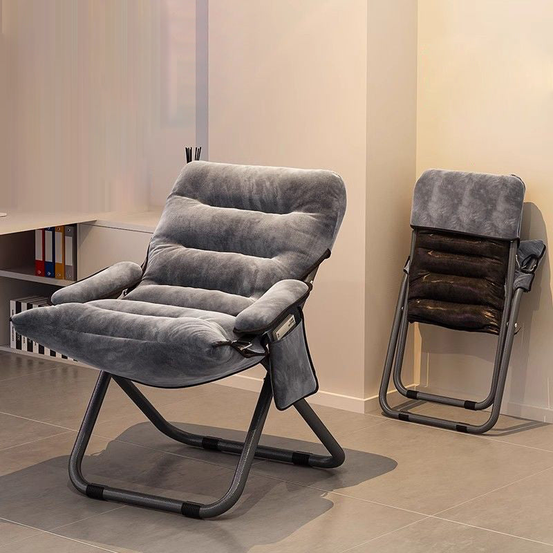 Modern Velvet and Cotton Folding Recliner with Metal Frame, Semi-Curved Backrest, Footrest and Storage Bag - Perfect for the Bedroom