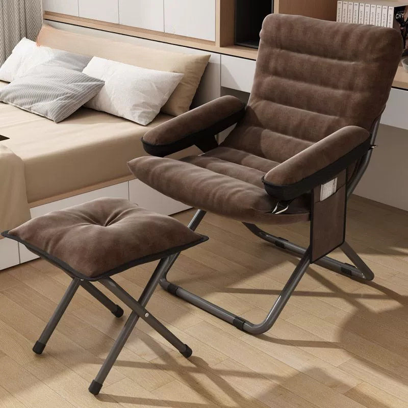 Modern Velvet and Cotton Folding Recliner with Metal Frame, Semi-Curved Backrest, Footrest and Storage Bag - Perfect for the Bedroom