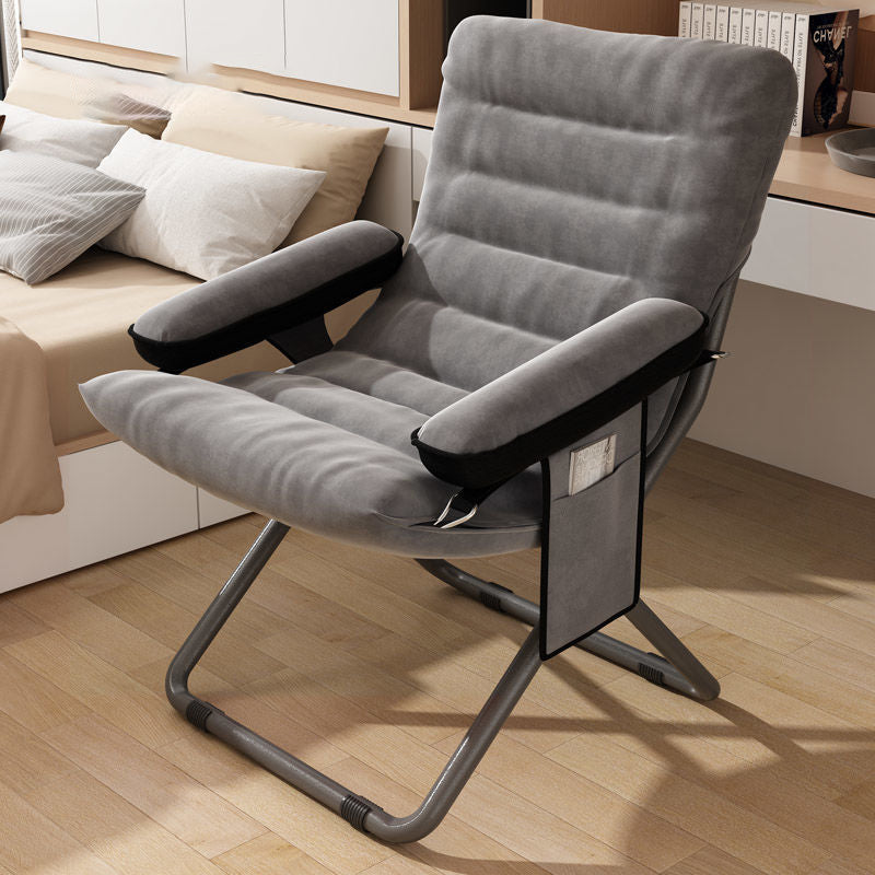 Modern Velvet and Cotton Folding Recliner with Metal Frame, Semi-Curved Backrest, Footrest and Storage Bag - Perfect for the Bedroom