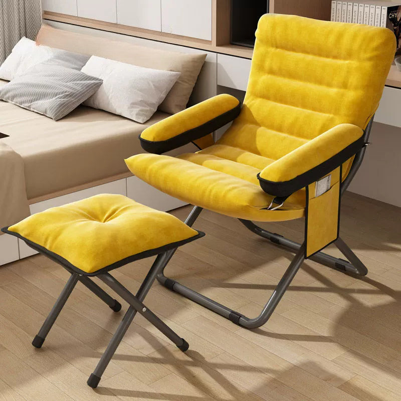 Modern Velvet and Cotton Folding Recliner with Metal Frame, Semi-Curved Backrest, Footrest and Storage Bag - Perfect for the Bedroom