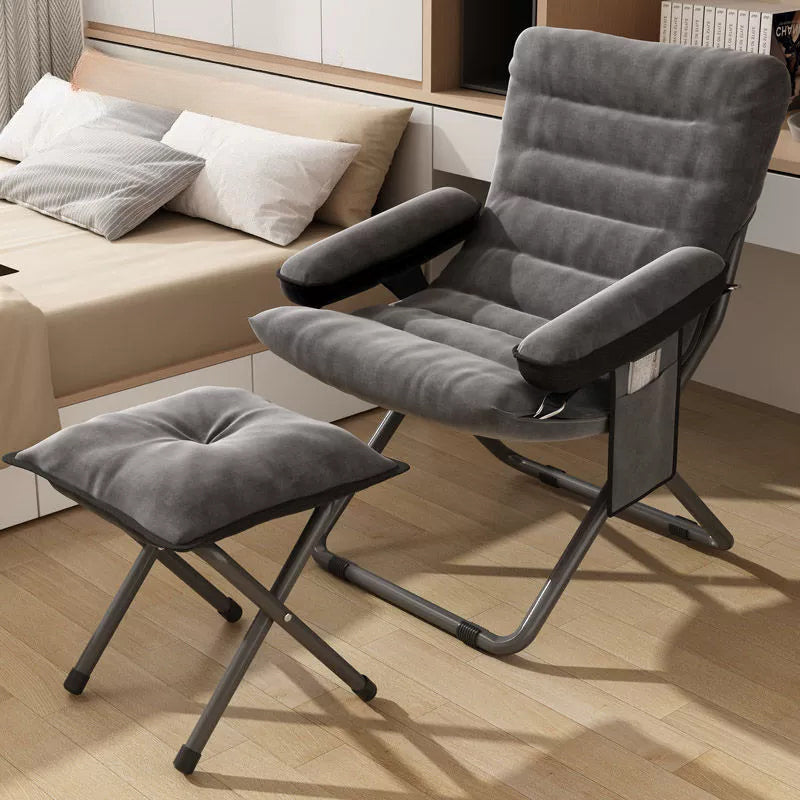 Modern Velvet and Cotton Folding Recliner with Metal Frame, Semi-Curved Backrest, Footrest and Storage Bag - Perfect for the Bedroom