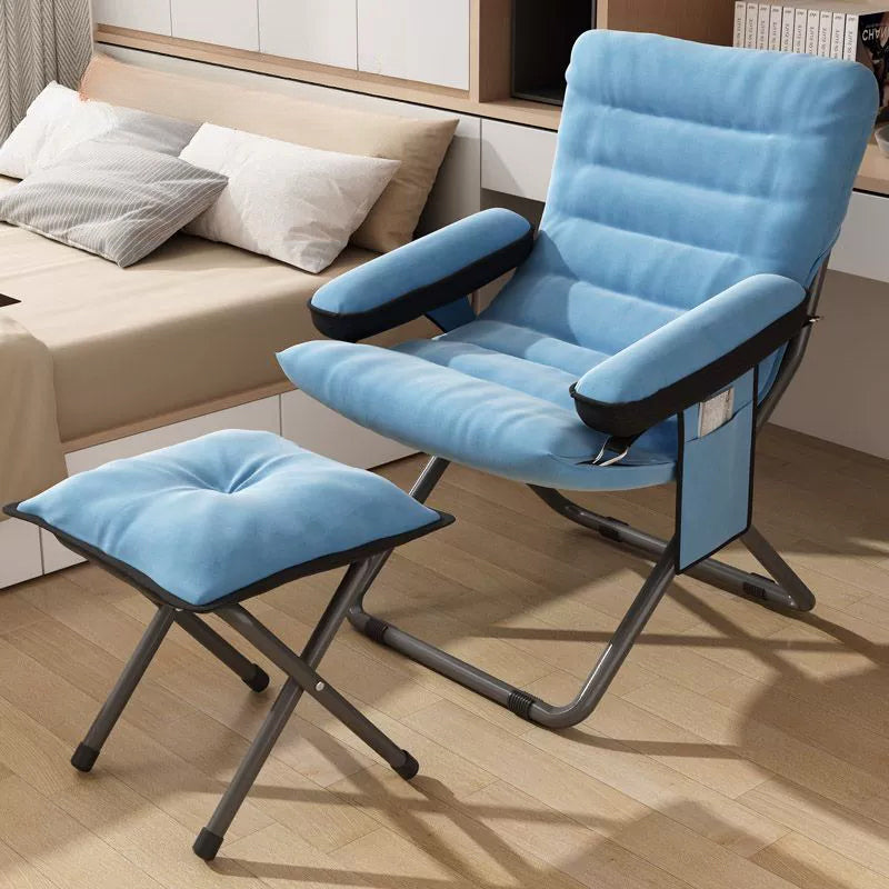 Modern Velvet and Cotton Folding Recliner with Metal Frame, Semi-Curved Backrest, Footrest and Storage Bag - Perfect for the Bedroom