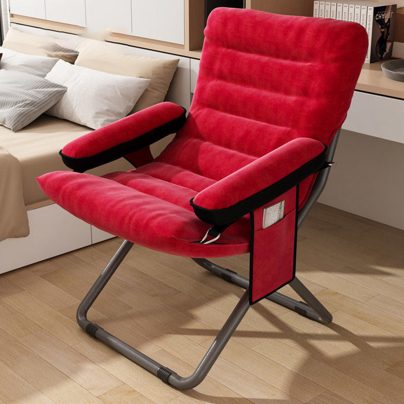 Modern Velvet and Cotton Folding Recliner with Metal Frame, Semi-Curved Backrest, Footrest and Storage Bag - Perfect for the Bedroom