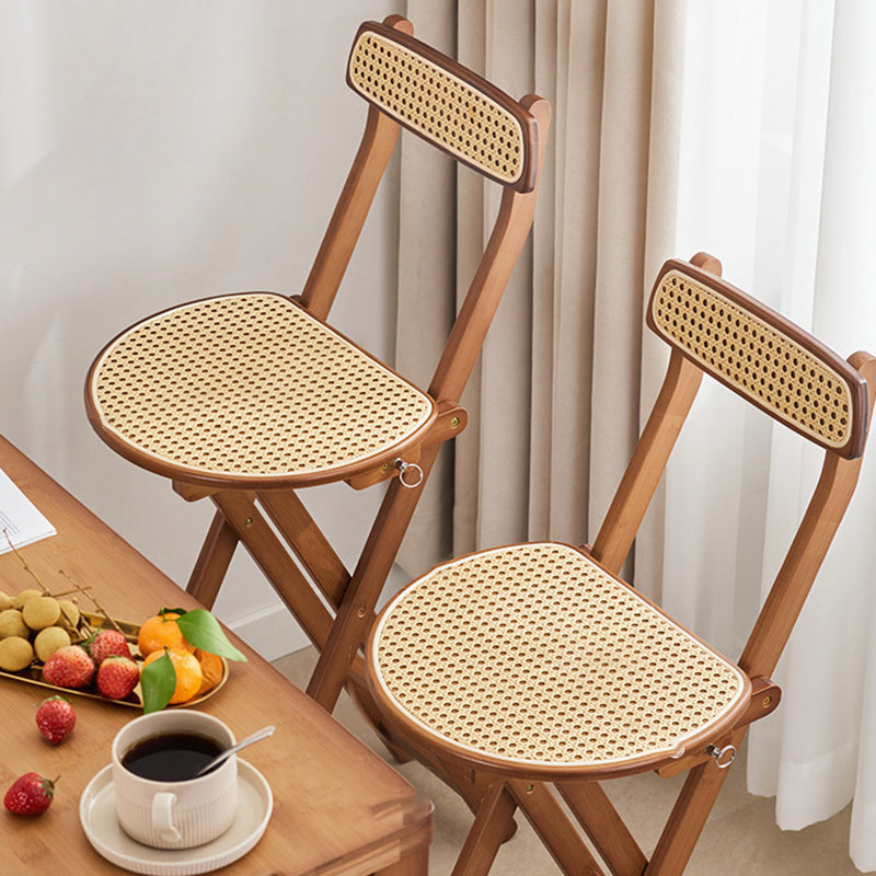 Elegant Traditional Japanese Weaving Resin Bamboo Oval Foldable Bar Stool with Backrest and Footrest for Kitchen