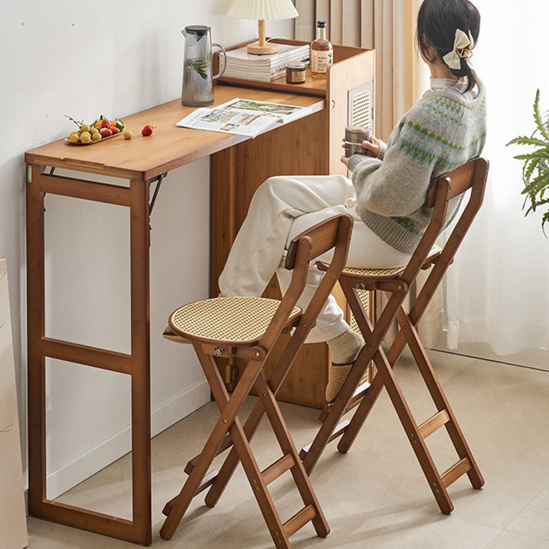 Elegant Traditional Japanese Weaving Resin Bamboo Oval Foldable Bar Stool with Backrest and Footrest for Kitchen