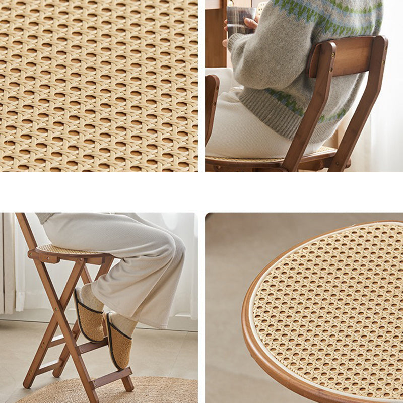 Elegant Traditional Japanese Weaving Resin Bamboo Oval Foldable Bar Stool with Backrest and Footrest for Kitchen