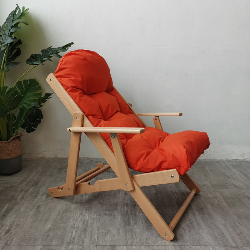 Contemporary Scandinavian-Style Fabric & Wood Recliner with Foldable Footrest and Armrest in Cotton Upholstery for Living Room