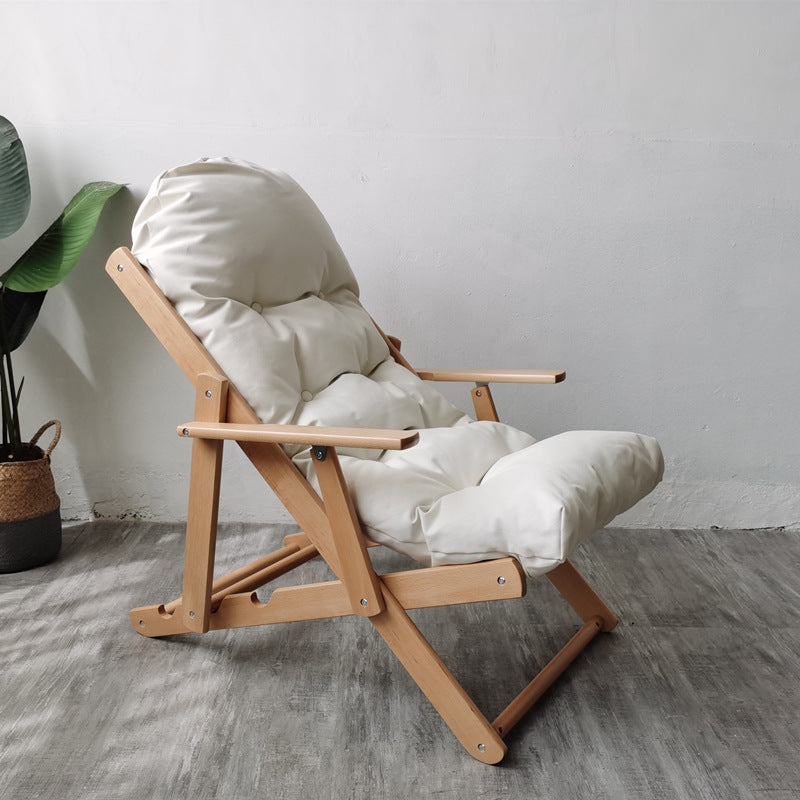Contemporary Scandinavian-Style Fabric & Wood Recliner with Foldable Footrest and Armrest in Cotton Upholstery for Living Room