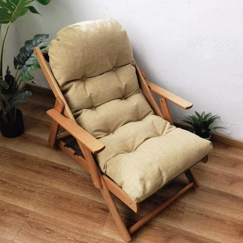 Contemporary Scandinavian-Style Fabric & Wood Recliner with Foldable Footrest and Armrest in Cotton Upholstery for Living Room