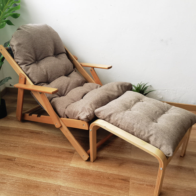 Contemporary Scandinavian-Style Fabric & Wood Recliner with Foldable Footrest and Armrest in Cotton Upholstery for Living Room