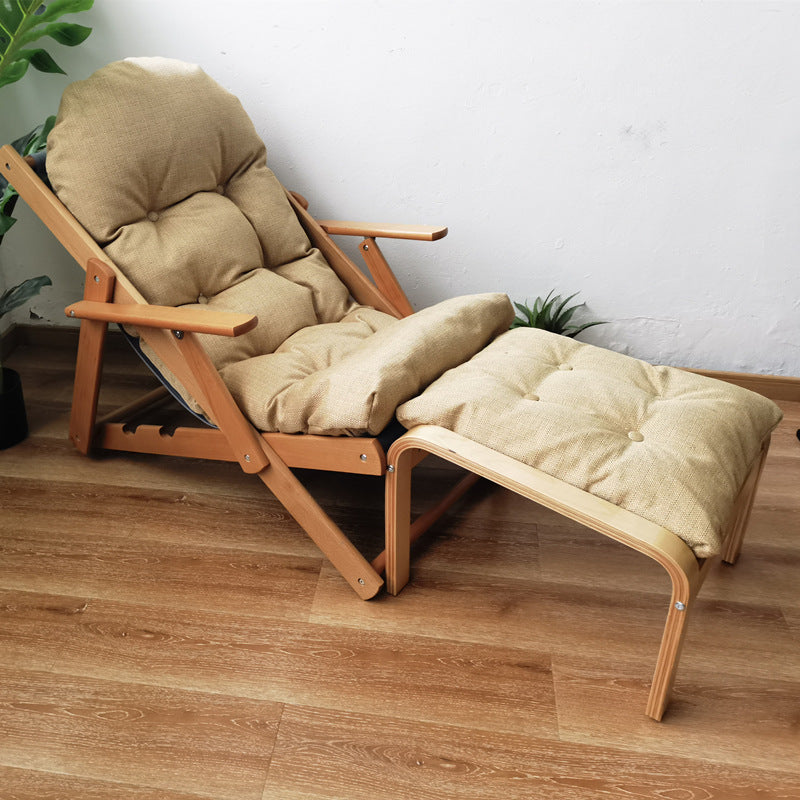Contemporary Scandinavian-Style Fabric & Wood Recliner with Foldable Footrest and Armrest in Cotton Upholstery for Living Room