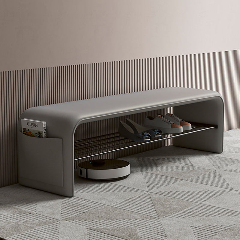 Modern Simplicity Eco-Friendly Synthetic Leather & Carbon Steel 2-Tier Rectangular Shoe Shelf Bench for Entryway