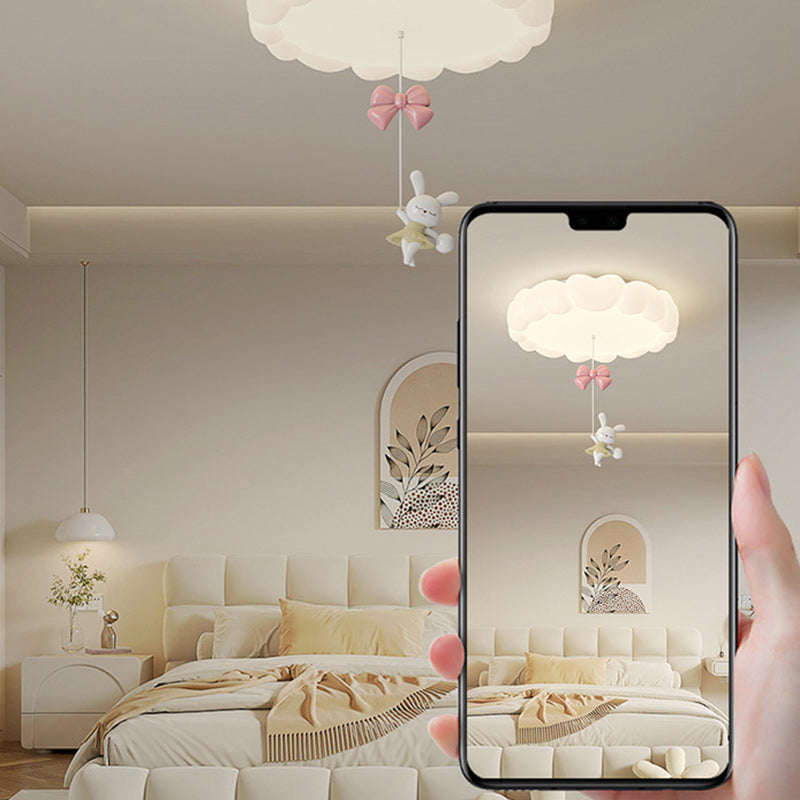 Modern Art Deco Iron-PE Heart-Shaped LED Flush Mount Ceiling Light for Kids’ Bedroom – Round Fixture
