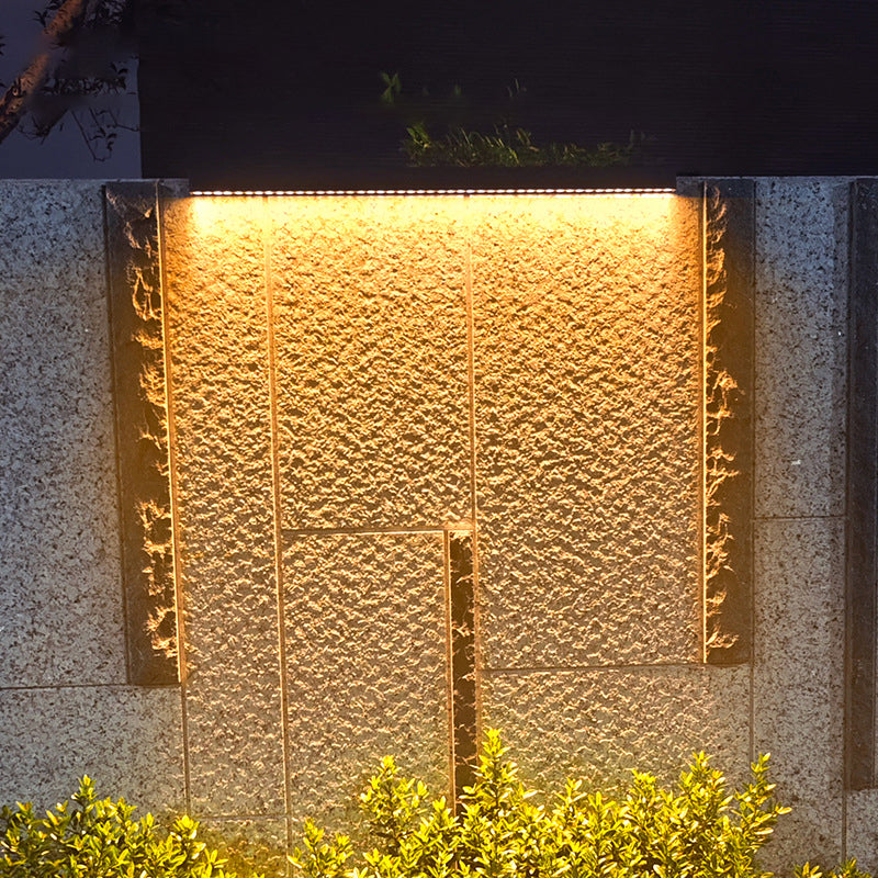 Modern Minimalist Solar LED Wall Sconce – Waterproof Aluminum Strip, Tempered Glass Wall Washer for Outdoor Patio