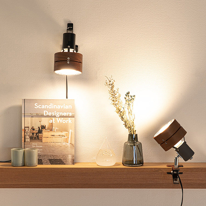 Traditional Japanese Round Clip-On Table Lamp – Wood, Iron & Acrylic, 1-Light for Bedroom