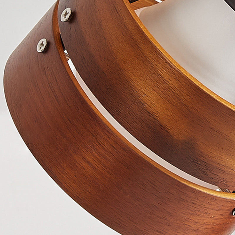 Traditional Japanese Round Clip-On Table Lamp – Wood, Iron & Acrylic, 1-Light for Bedroom