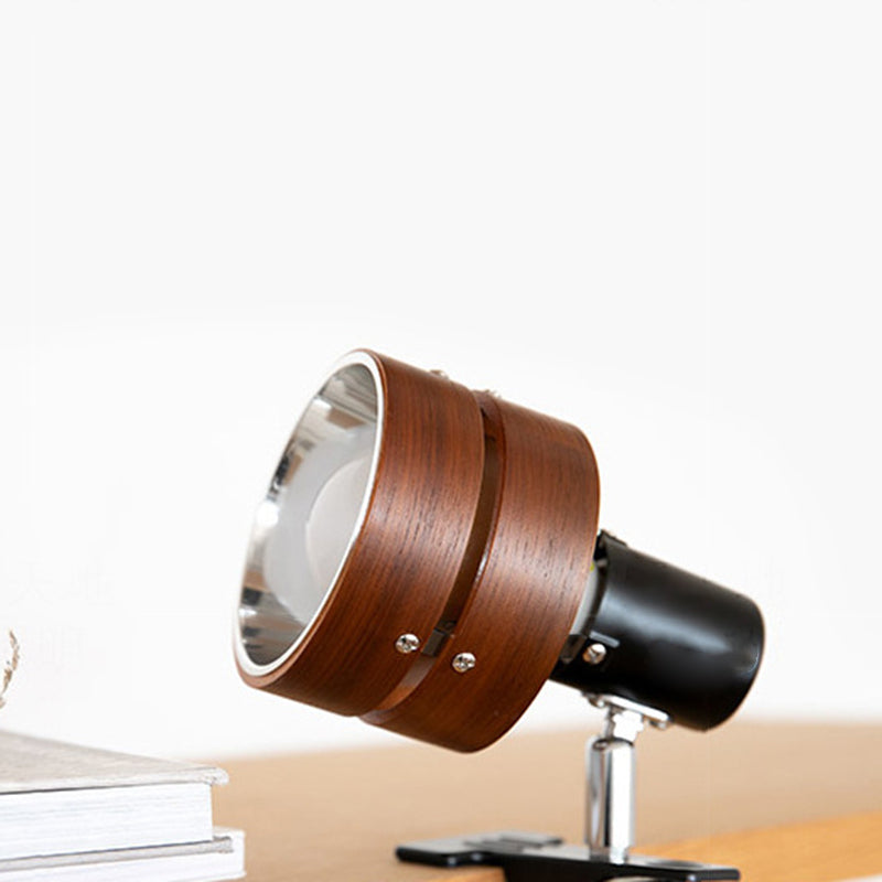 Traditional Japanese Round Clip-On Table Lamp – Wood, Iron & Acrylic, 1-Light for Bedroom