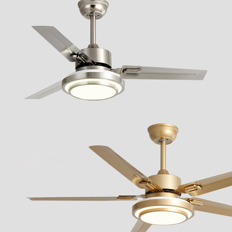 Contemporary Industrial Ceiling Fan with Iron Blades and LED Light — Downrod Mount for Living Room