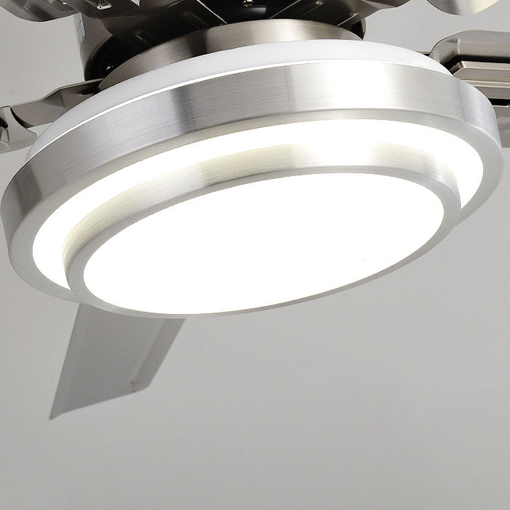 Contemporary Industrial Ceiling Fan with Iron Blades and LED Light — Downrod Mount for Living Room