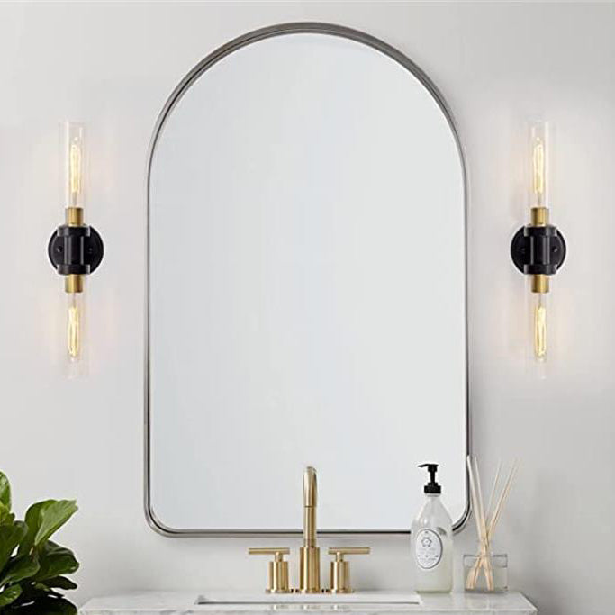 Sleek Modern Minimalist Cylinder Glass Iron Shade 2-Light Vanity Wall Sconce Lamp for Bathroom