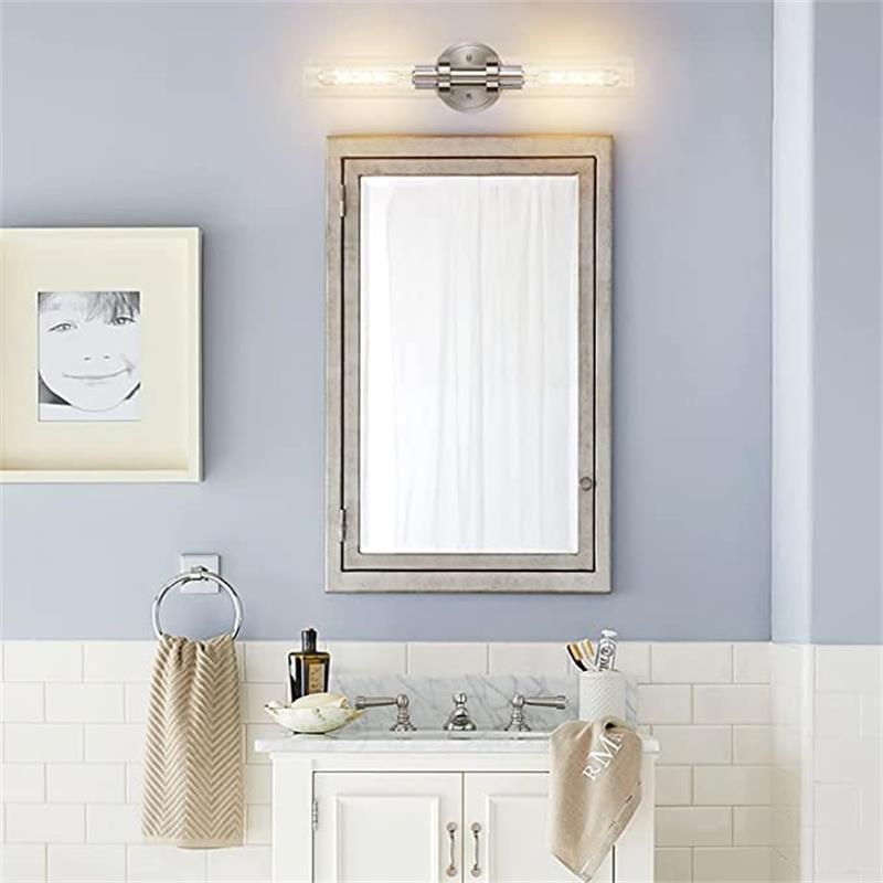 Sleek Modern Minimalist Cylinder Glass Iron Shade 2-Light Vanity Wall Sconce Lamp for Bathroom