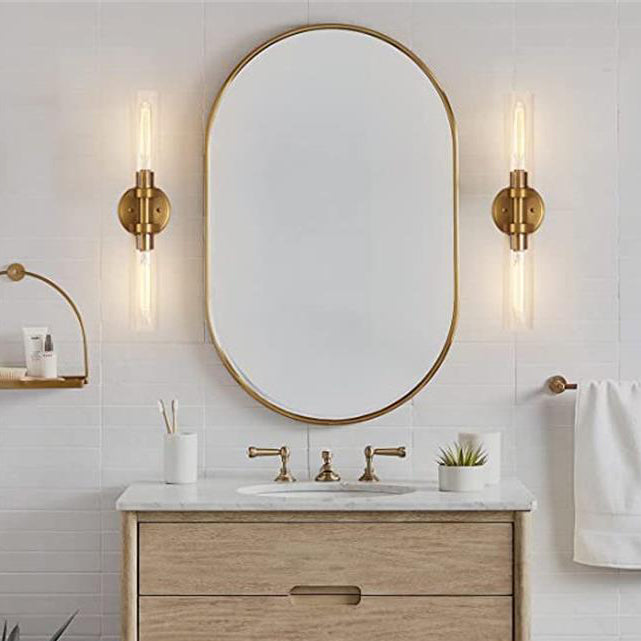 Sleek Modern Minimalist Cylinder Glass Iron Shade 2-Light Vanity Wall Sconce Lamp for Bathroom