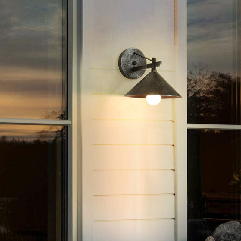 Modern Nordic Iron Geometric Cone Wall Sconce, 1-Light, Outdoor Waterproof Lamp for Garden