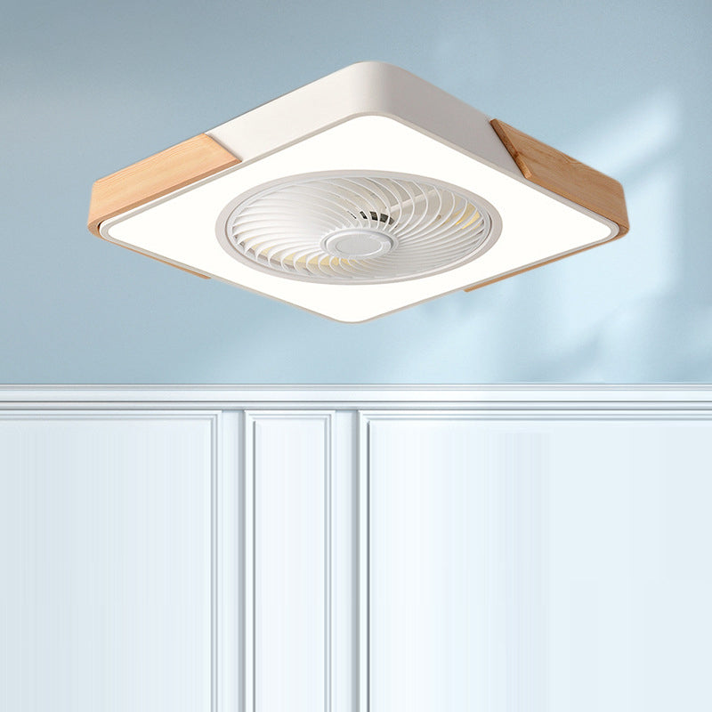 Contemporary Scandinavian Round Iron & Solid Wood LED Ceiling Fan Light - Silent Semi-Flush Mount for Bedroom